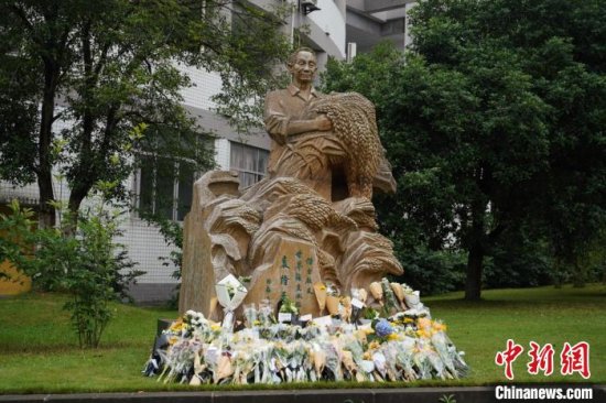<em>袁隆平</em>逝世 母校西南大学师生在其雕像前献花寄哀思