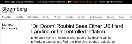 “末日博士”鲁比尼：美国经济要么硬着陆，要么通胀失控