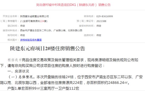 陕建东元府取得预售证 即将登记 均价12646元/㎡