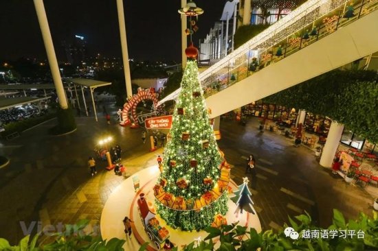 越南巨型圣诞树星光绽放，为首都河内点亮整个冬季