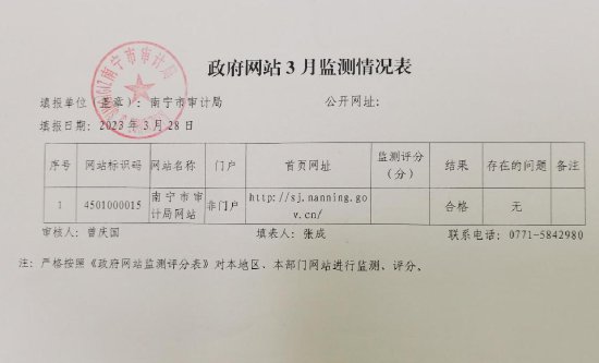 南宁市审计局政府网站3月监测<em>情况表</em>（2023年3月28日）