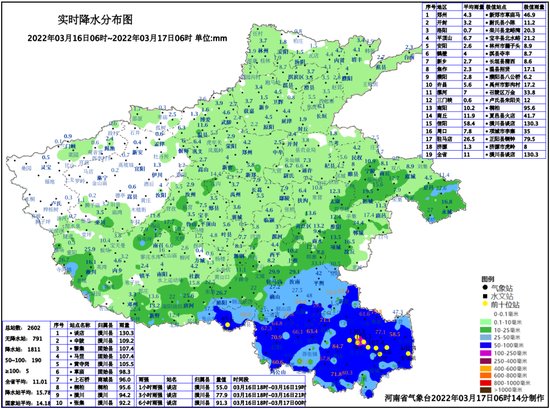 3月17日<em>河南</em>省东部、<em>南部</em>部分地区降雨持续 全省气温持续低迷
