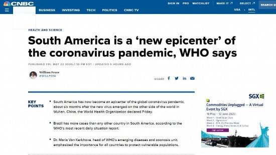 世卫组织<em>官员最新</em>警告：南美已成新冠疫情新“震中”