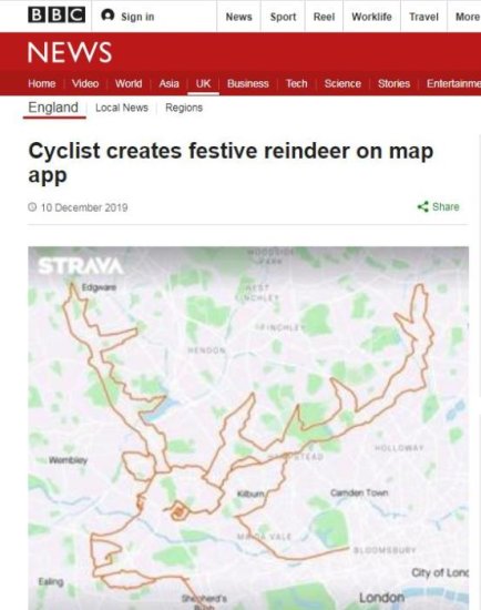 <em>圣诞快乐</em>！英国男子利用骑行路线“画”驯鹿