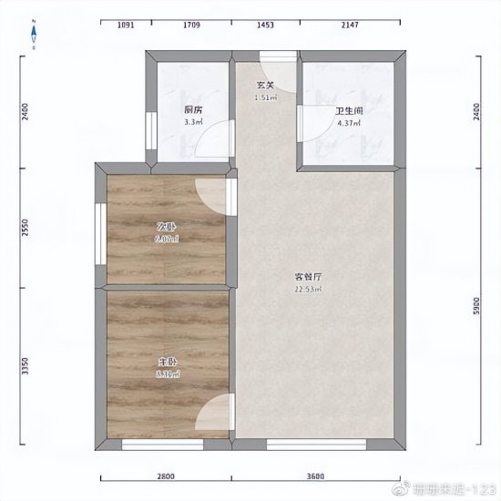 67平简约风客厅外连次卧空间，让小家更显宽敞完爆大户型