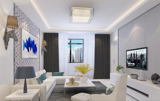95㎡简单的现代风两<em>居室</em>，满满的高级感，电视墙更是创意十足