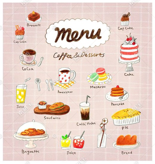 手绘<em>卡通</em>小清新甜品面包糕点主题插画设计图片