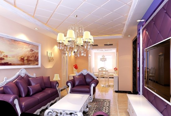114平简欧风三居室，<em>紫色</em>的沙发和电视背景墙是认真的吗