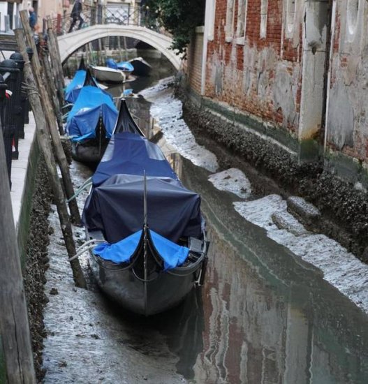 贡多拉船搁浅在淤泥 “水城”威尼斯<em>没水了</em>！