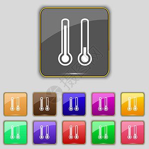 温度计温度图标符号 一组有12色按钮<em> 平面设计</em> 矢量