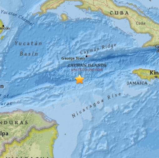 <em>开曼群岛</em>发生5.8级地震 震源深度9.1公里