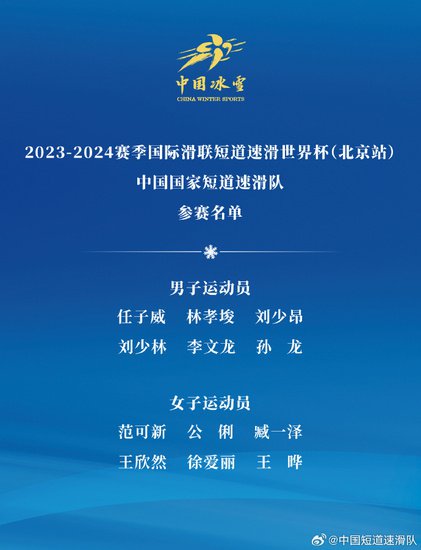 短道速滑世界杯北京站中国队<em>名单</em>出炉