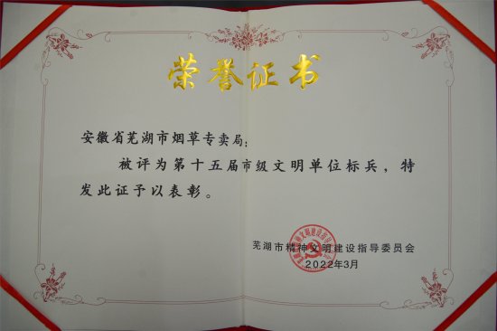 <em>芜湖</em>市局（公司）荣获“市级文明单位标兵” 荣誉称号