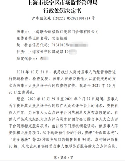 委托他人刷单、发布虚假笔记 上海这家<em>医美公司</em>被罚20万元