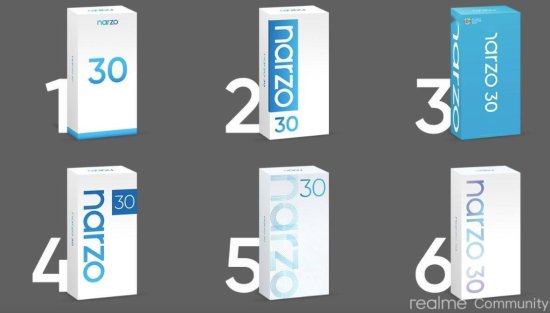 realme Narzo 30海外即将发布，六种<em>包装盒</em>投票中